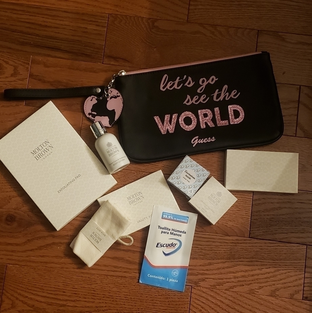 Guess Wristlet/Make-up Bag + Travel Bundle (9 pcs)